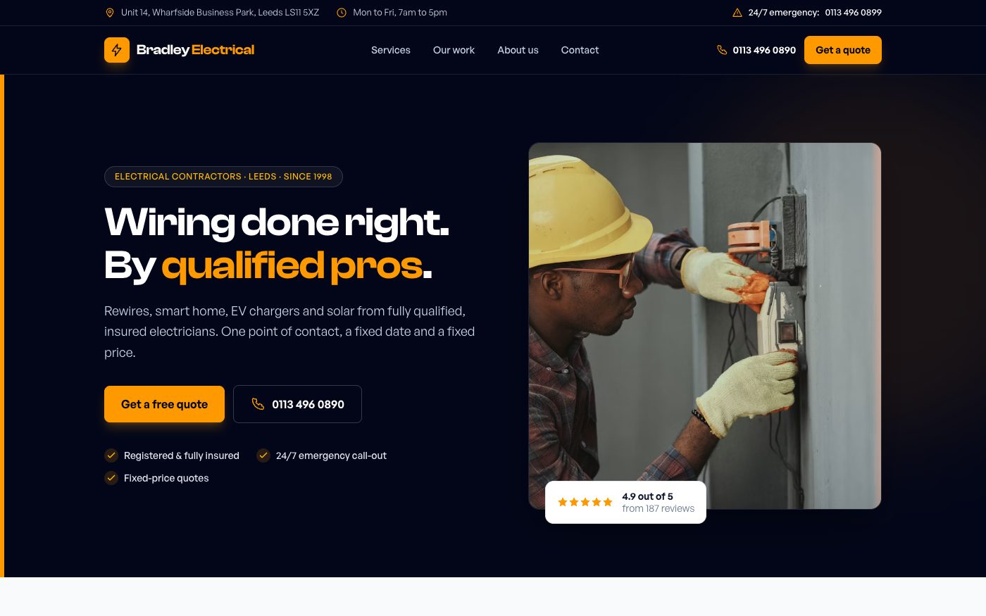 Preview of the example website for Trades & local services